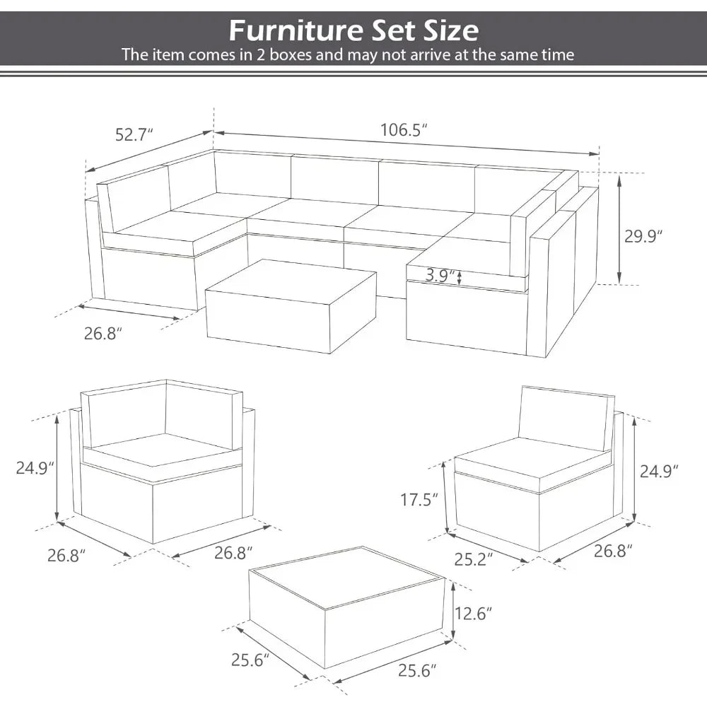 7-Piece Outdoor Patio Furniture Set – Grey PE Rattan Wicker Sectional with Cushions
