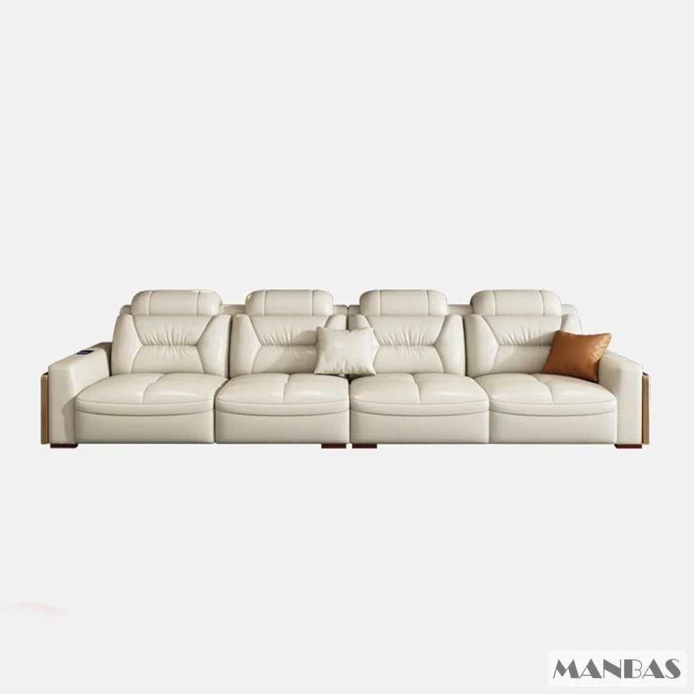 MANBAS Premium Italian Genuine Leather Sectional Sofa Set – Modern Living Room Couch with Adjustable Headrests, USB Charging Ports & Built-In Bluetooth Speaker