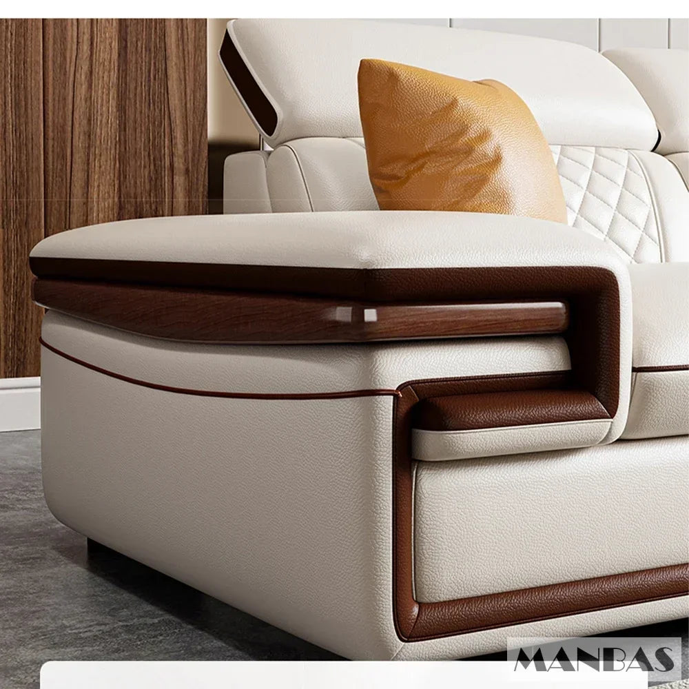 MINGDIBAO Premium Italian Genuine Leather Sofa Set – Adjustable Headrests, Bluetooth Speakers & Wireless Charging