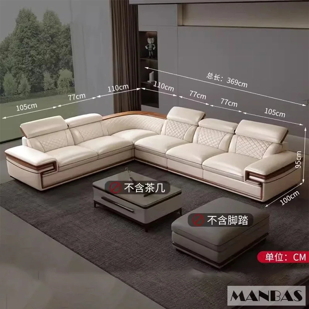 MINGDIBAO Premium Italian Genuine Leather Sofa Set – Adjustable Headrests, Bluetooth Speakers & Wireless Charging