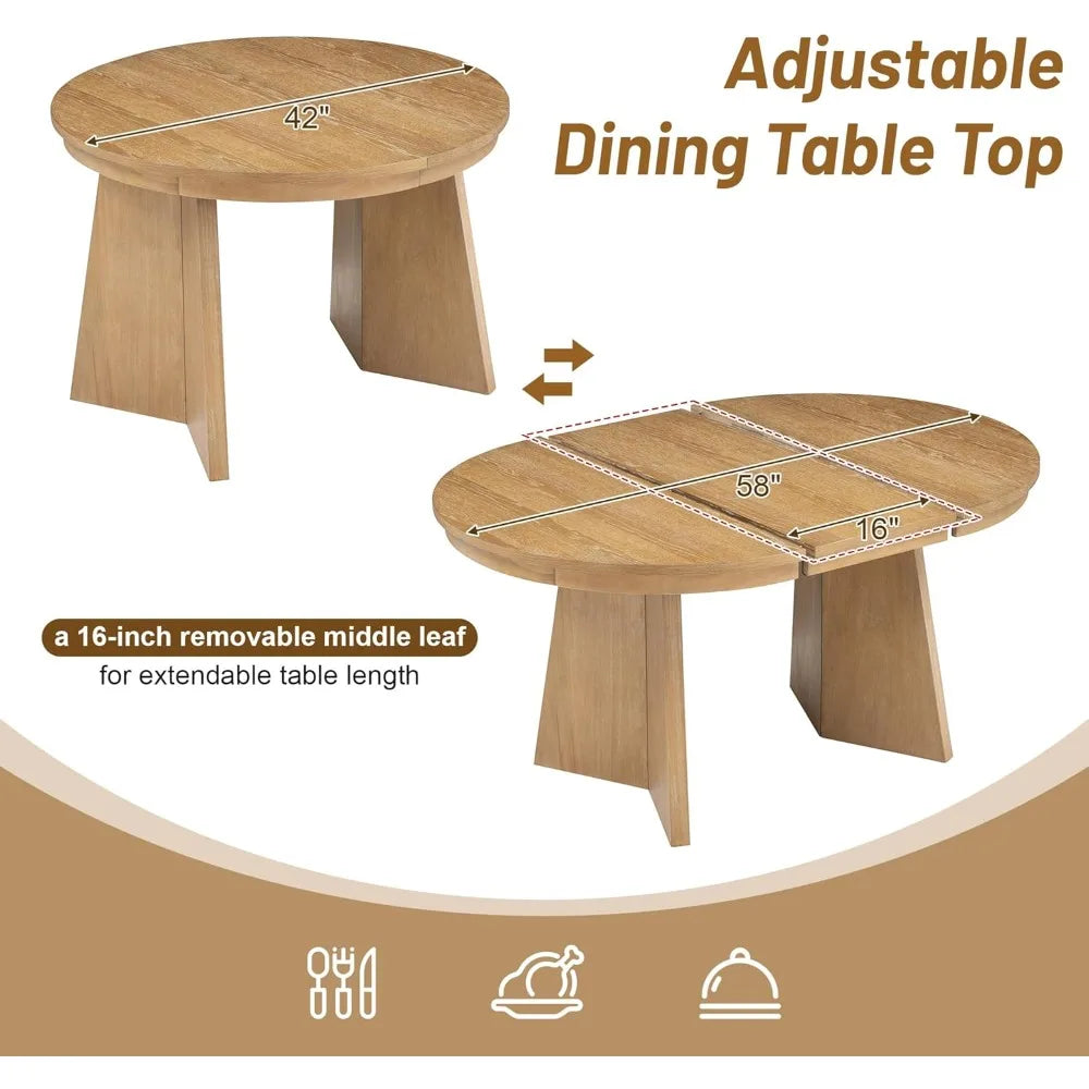 Vintage-Style 5-Piece Dining Set with Extendable Wood Table & 4 Upholstered Rattan-Back Chairs