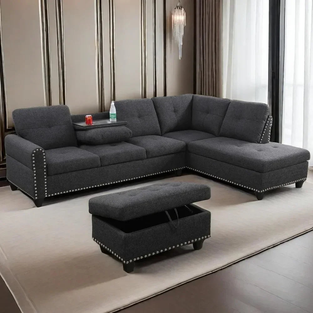 Modern L-Shaped Sectional Sofa with Ottoman