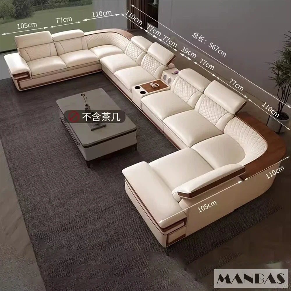 MINGDIBAO Premium Italian Genuine Leather Sofa Set – Adjustable Headrests, Bluetooth Speakers & Wireless Charging