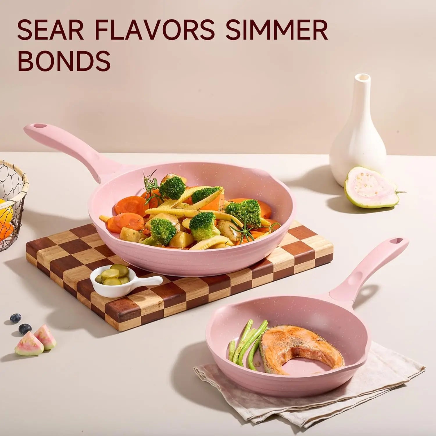 Pink Pots and Pans Set Nonstick 23pcs, Healthy Kitchen Cookware Sets, Induction Cooking Set Pink Frying Pans, Saucepans, Sauté &