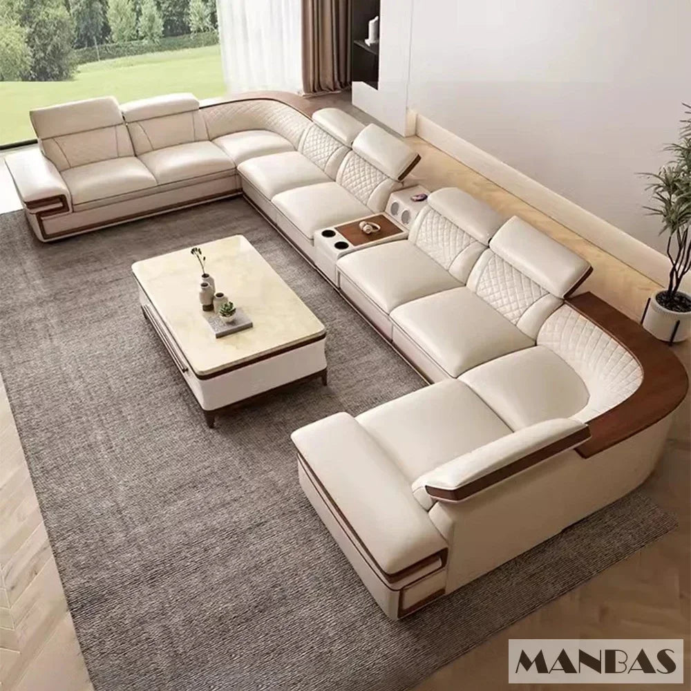 MINGDIBAO Premium Italian Genuine Leather Sofa Set – Adjustable Headrests, Bluetooth Speakers & Wireless Charging