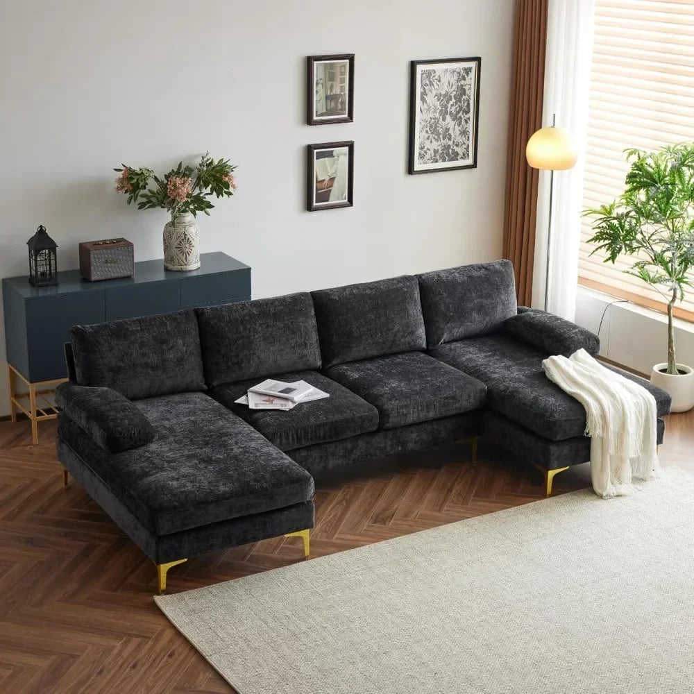 Convertible U-Shape Sectional Sofa 110" – 4-Seat Couch with Chaise, Chenille Upholstered for Living Room