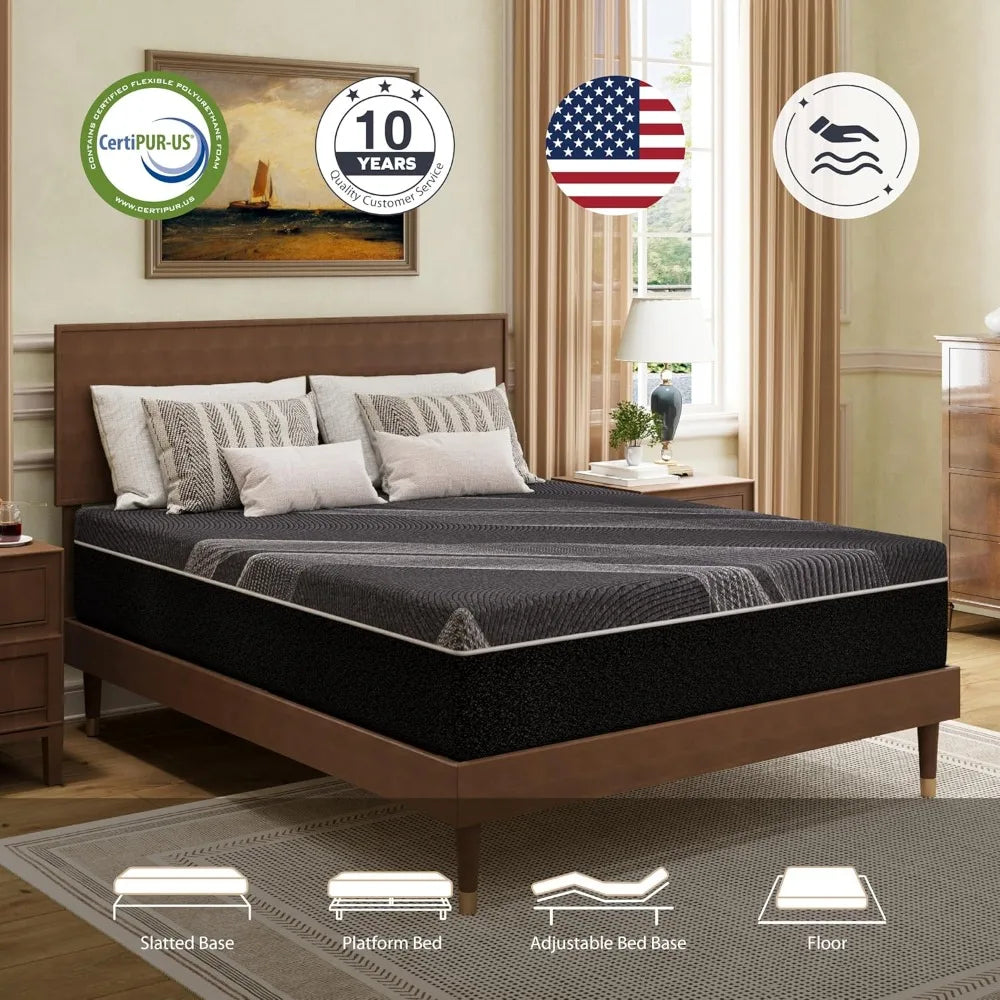 Queen Mattress 12 Inch Charcoal Memory Foam Mattress in a Box