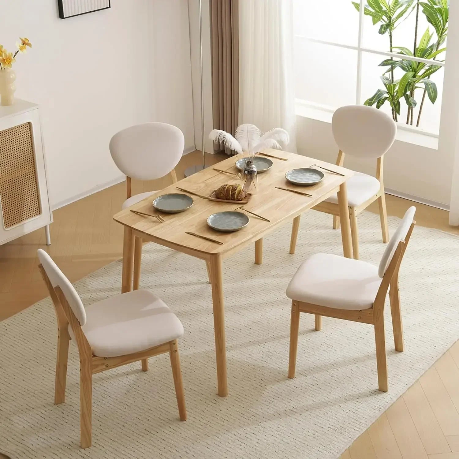 Modern 5-Piece Wood Dining Table Set for 4 – Compact Mid-Century Modern Dining Room Table & Chair Set for Kitchen, Dining Room, or Small Apartment