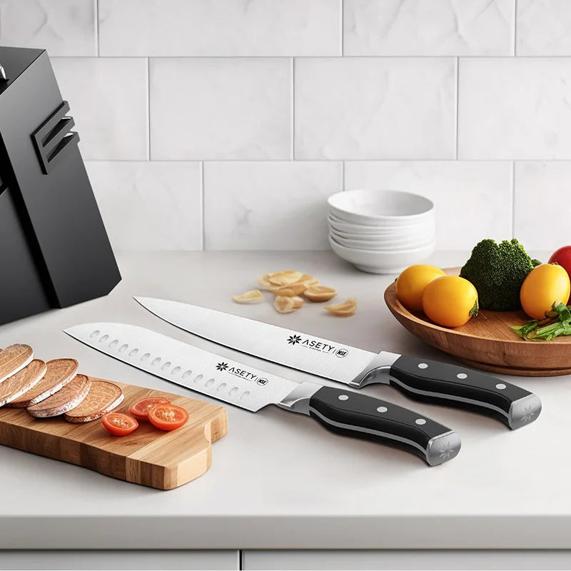 15 PCS Kitchen Knife Set With Built-in Knife Sharpener Block, Professional Stainless Steel Knife Set With Built