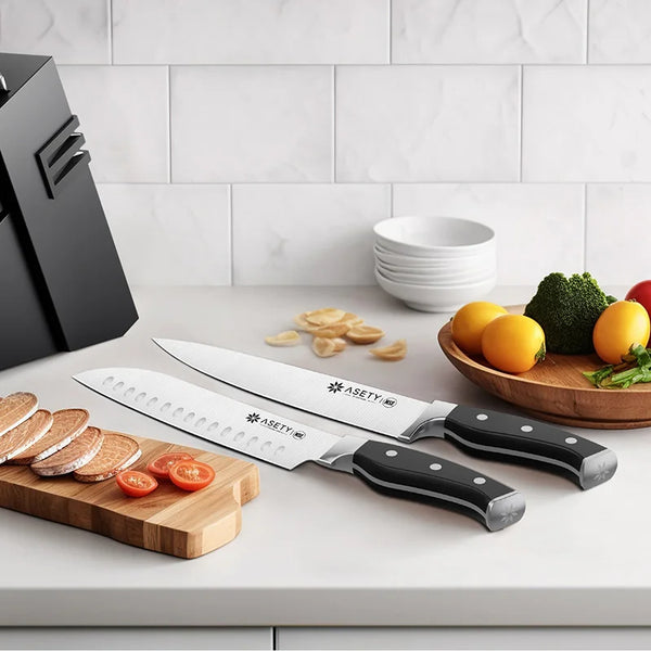 15 PCS Kitchen Knife Set With Built-in Knife Sharpener Block, Professional Stainless Steel Knife Set With Built