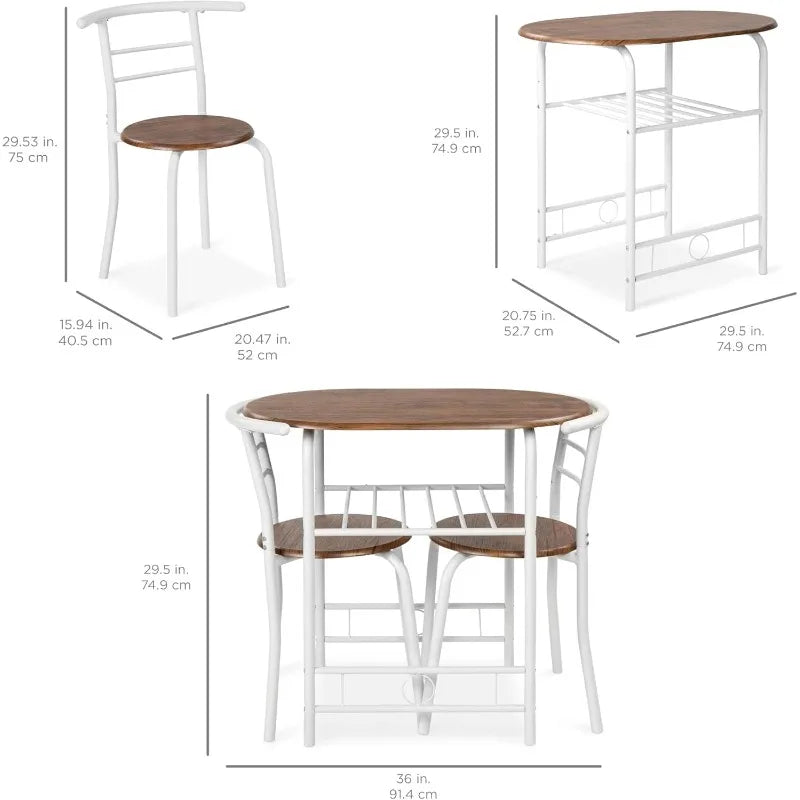 3-Piece Wooden Round Table & Chair Set