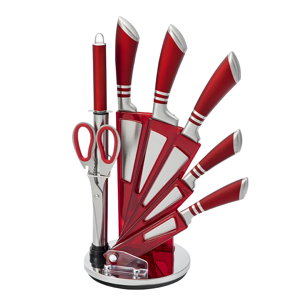 MDHAND 9Pcs Stainless Steel Knife Block Set with Sharpener Cutting Slicing Fruit Meat Cleaver Utility Knife Knives  Accessories