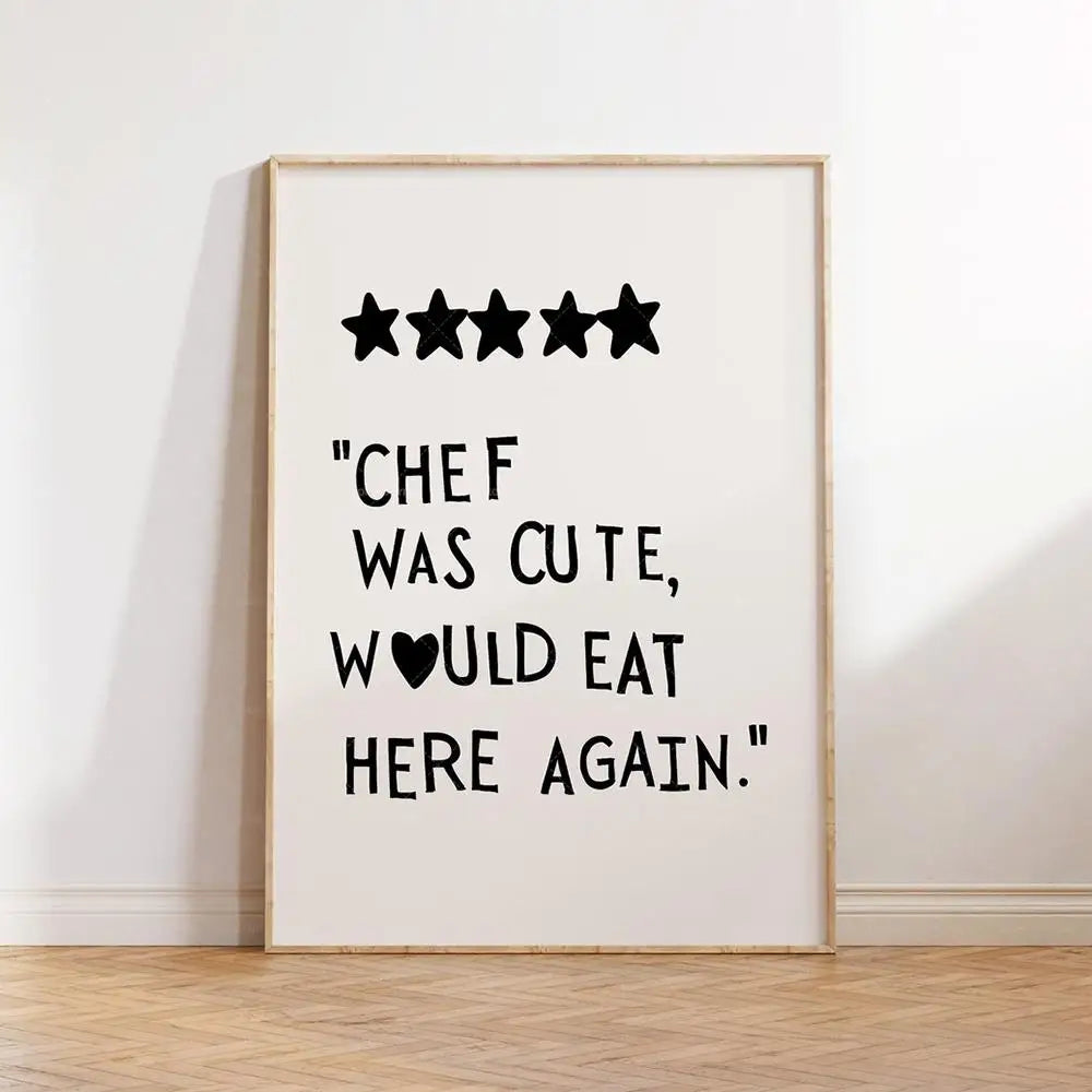 Minimalist Heart Black Chef Motivational Quotes  Wall Art Canvas