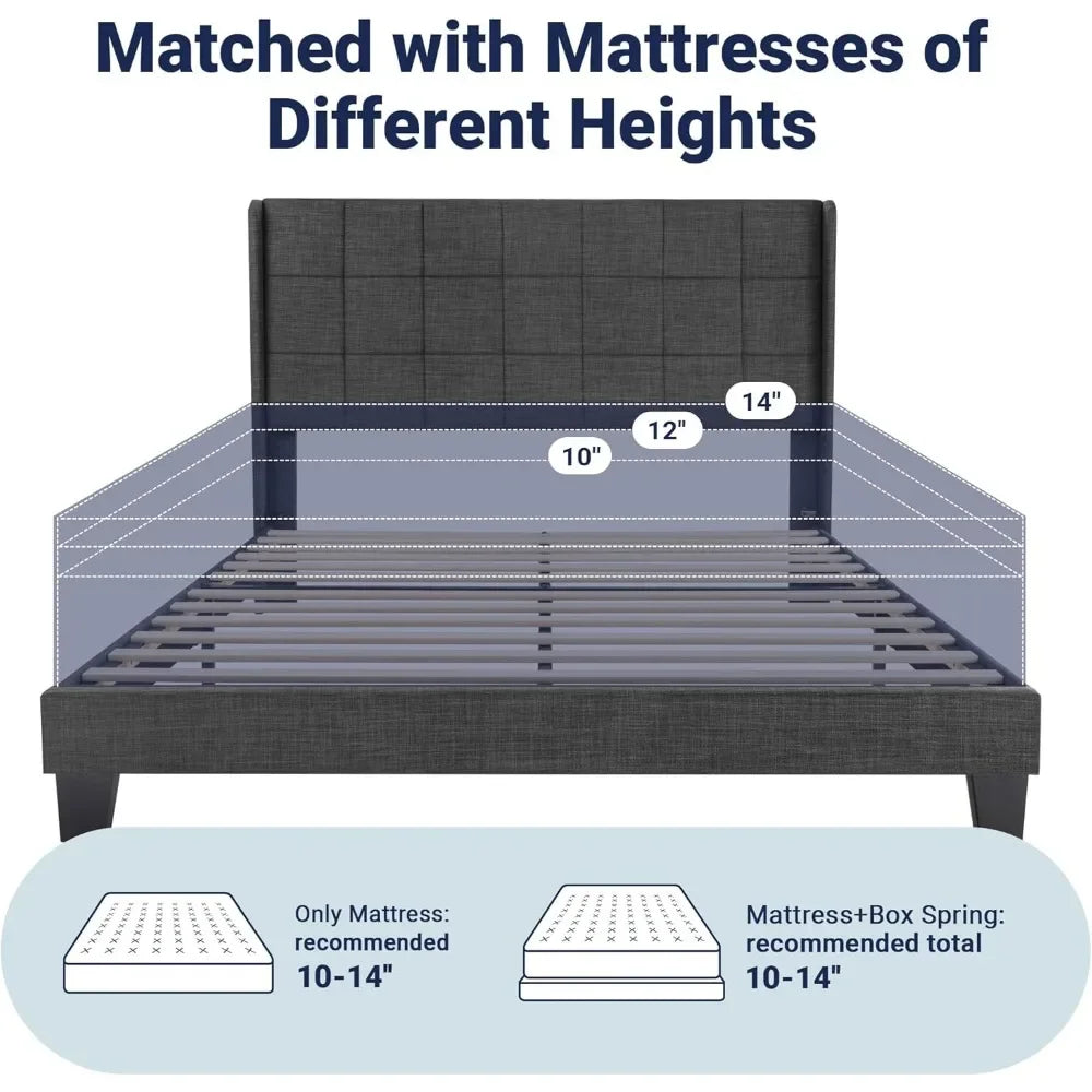 Queen Size Platform Bed Frame with Wingback