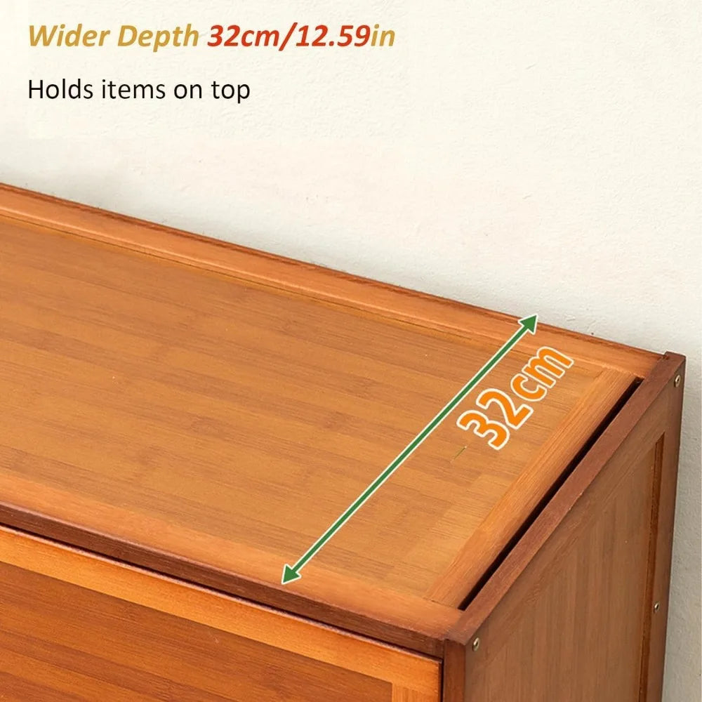 Tall Bamboo Shoe Storage Cabinet Free Standing Shoe Shelf Storage Rack with Flip Doors Shoes Heels Storage Cabinet Organizer