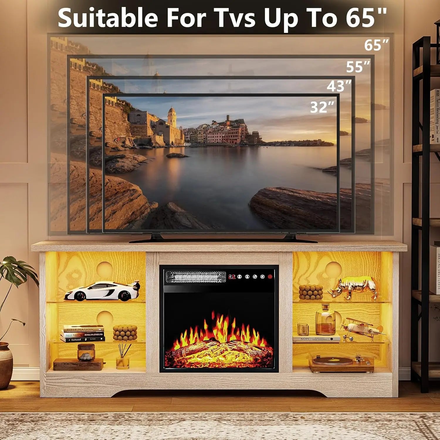 Modern Fireplace TV Stand with 18" Electric Fireplace Insert