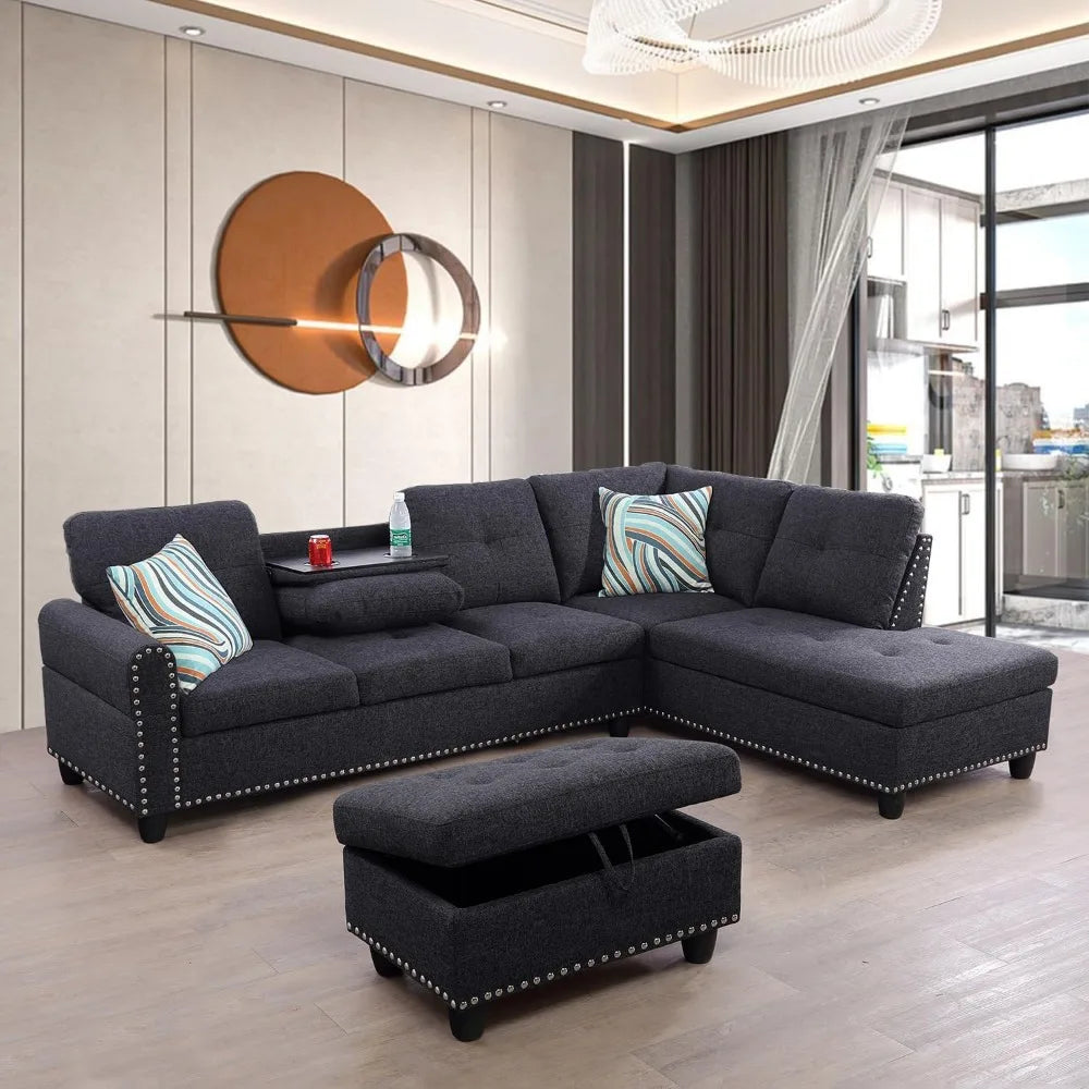 Modern L-Shaped Sectional Sofa with Ottoman