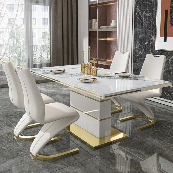 Marble Square Dining Table Set 4 Chairs and  6 Chairs,modern Luxury Gold with 6 Seater Restaurant Dining Room Furniture