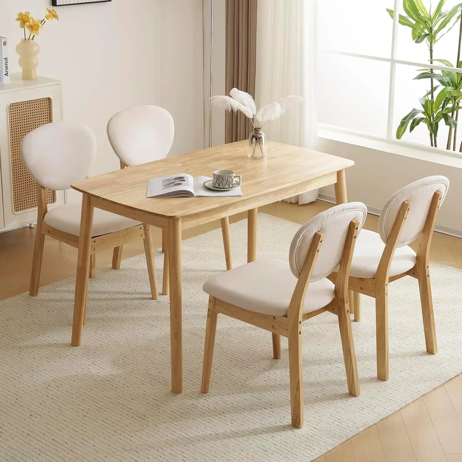 Modern 5-Piece Wood Dining Table Set for 4 – Compact Mid-Century Modern Dining Room Table & Chair Set for Kitchen, Dining Room, or Small Apartment