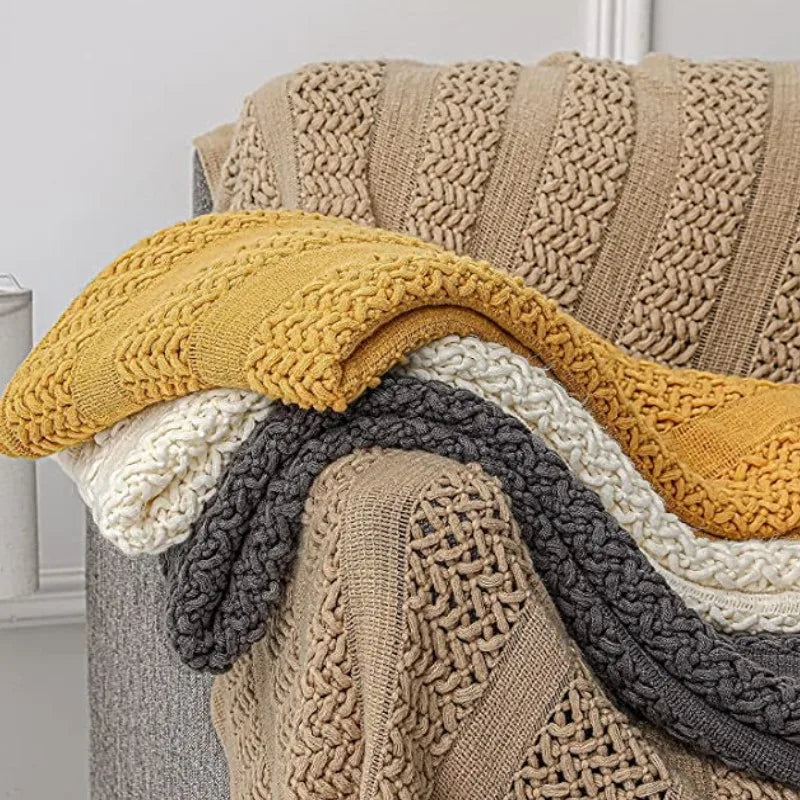 Khaki Knitted Throw Blankets Cover with Tassels