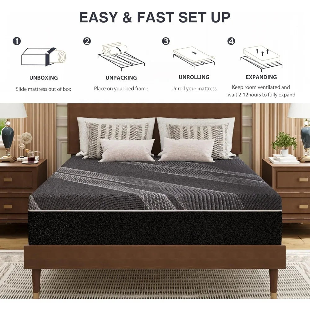 Queen Mattress 12 Inch Charcoal Memory Foam Mattress in a Box