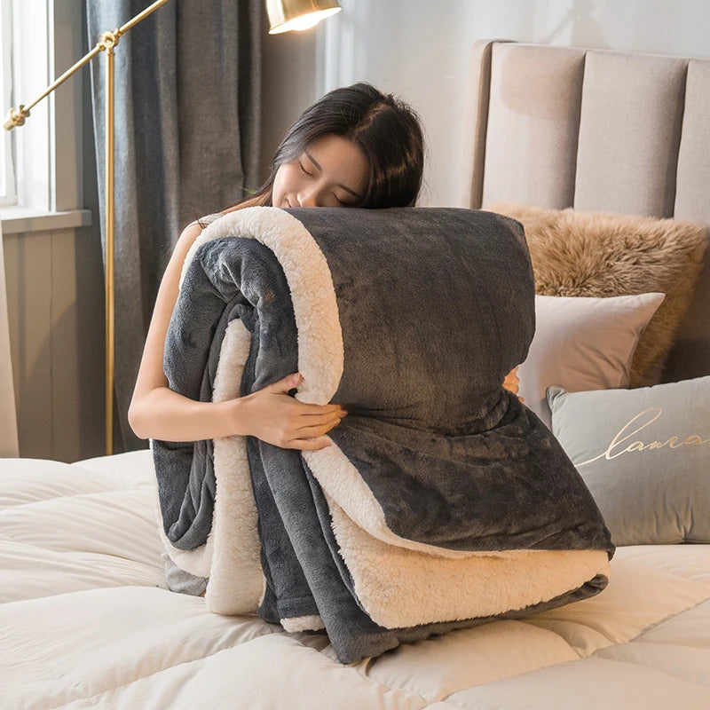 Wool Throw Blanket – Double-Sided Queen Bed Blanket, Warm Winter Bedspread for Camping, Sofa & Bedroom