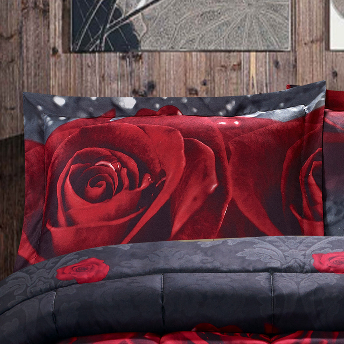 3-Piece 3D Rose Love Comforter Set – Romantic Floral Printed Bedding, Soft & Breathable, Fade-Resistant, Includes 1 Comforter & 2 Pillow Shams