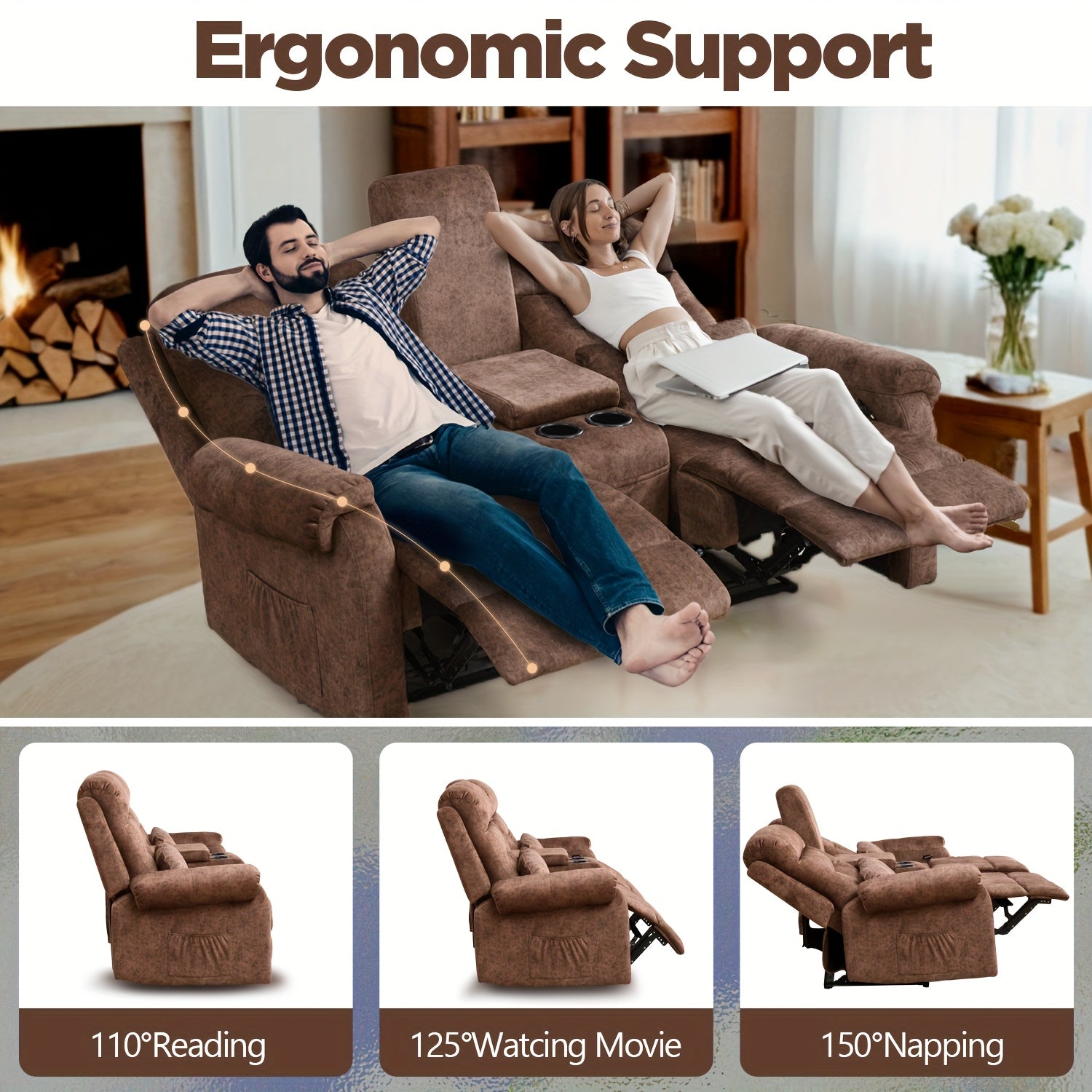 Manual RV Loveseat Recliner With Console/Cup Holders/Pockets - Reclining Sofa For Living Room And Home Theater Seating