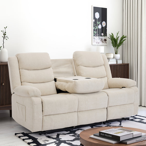 Brown Oversized Triple Chaise Lounge Sofa - Queen Size 3-Seater Manual Recliner Sofa with Plush Cashmere Upholstery, Front & Side Storage Pockets, Sturdy Iron Frame & Foam Padding - Classic Living Room Sofa for Large Spaces,