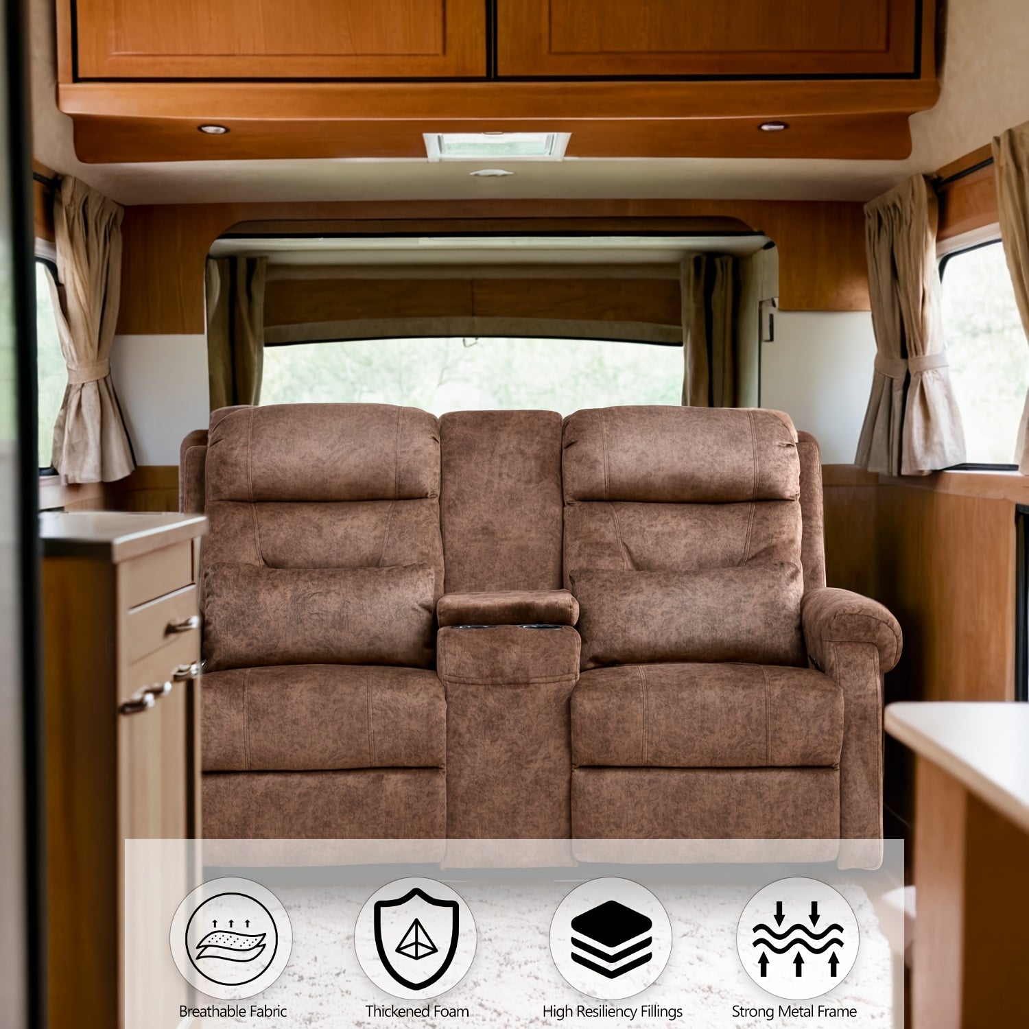 Manual RV Loveseat Recliner With Console/Cup Holders/Pockets - Reclining Sofa For Living Room And Home Theater Seating