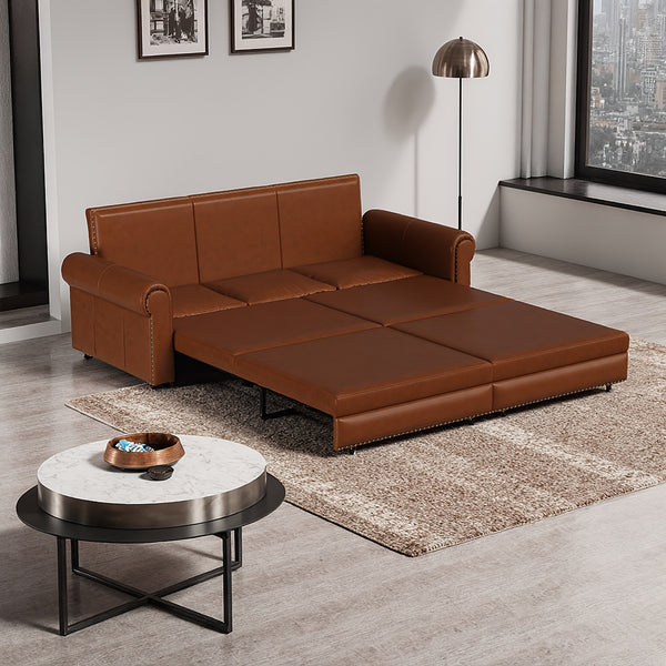 93.7" Chesterfield Sofa Bed King Size – 3-in-1 Convertible Pull-Out Sleeper Sofa with Rolled Arms & Nailhead Trim for Living Room