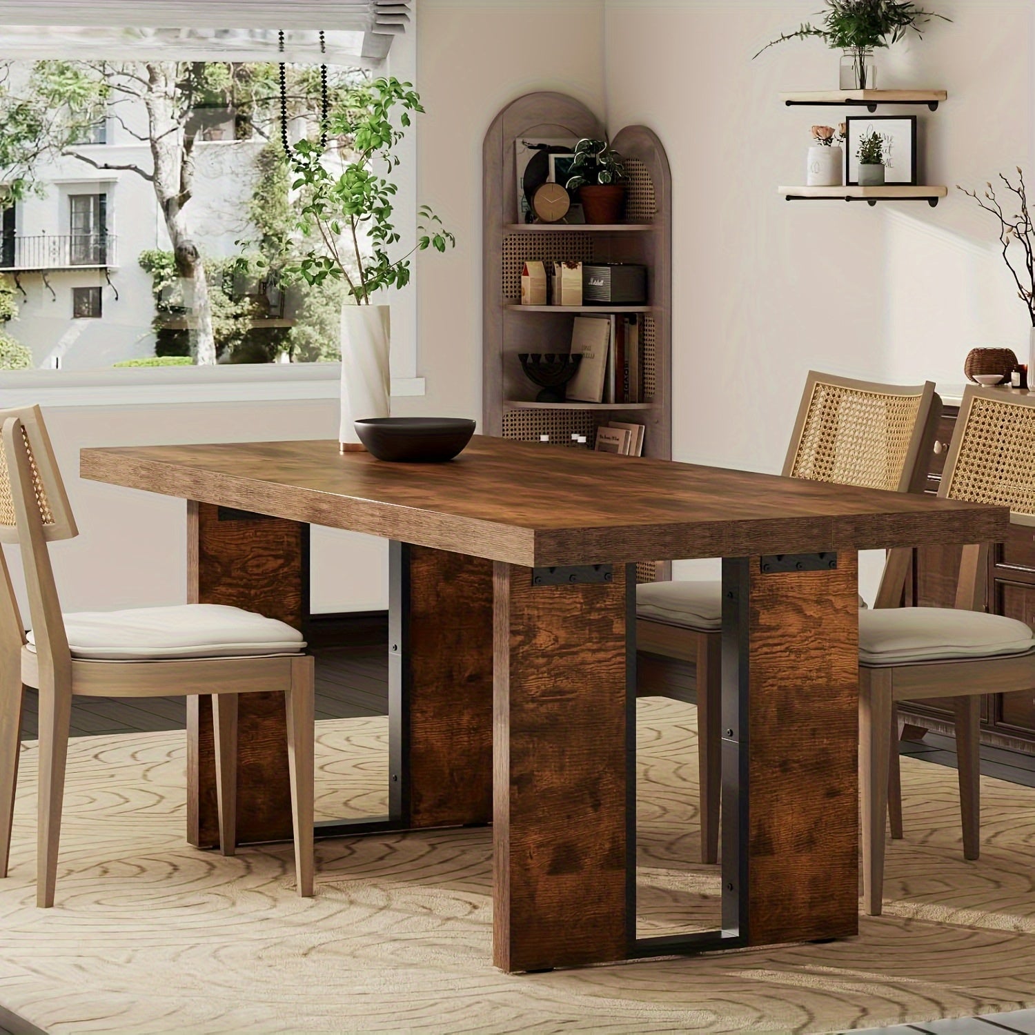 71" Rustic Farmhouse Dining Table - Large Rectangular Brown Table for 6-8 People, Thick Space-Saving Design & Heavy-Duty Legs, Easy Assembly Kitchen Table for Family Meals & Gatherings, Dining Room Table, Sturdy Construction
