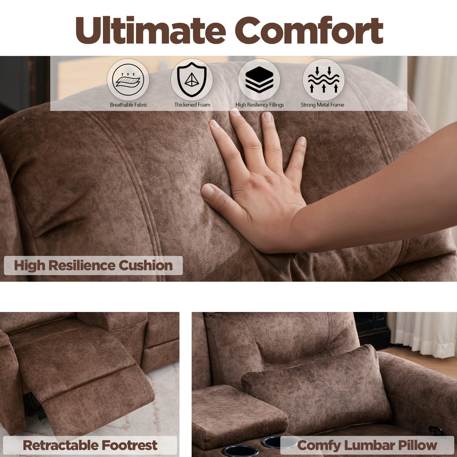 Manual RV Loveseat Recliner With Console/Cup Holders/Pockets - Reclining Sofa For Living Room And Home Theater Seating