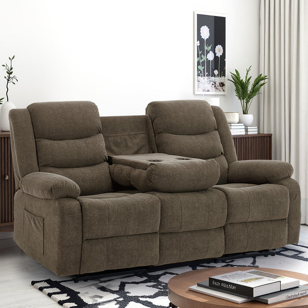 Brown Oversized Triple Chaise Lounge Sofa - Queen Size 3-Seater Manual Recliner Sofa with Plush Cashmere Upholstery, Front & Side Storage Pockets, Sturdy Iron Frame & Foam Padding - Classic Living Room Sofa for Large Spaces,