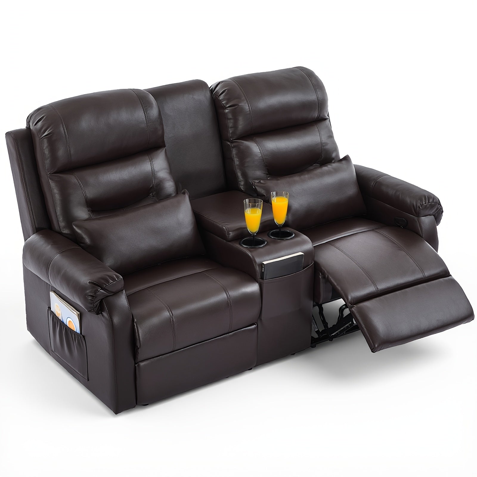 Manual RV Loveseat Recliner With Console/Cup Holders/Pockets - Reclining Sofa For Living Room And Home Theater Seating