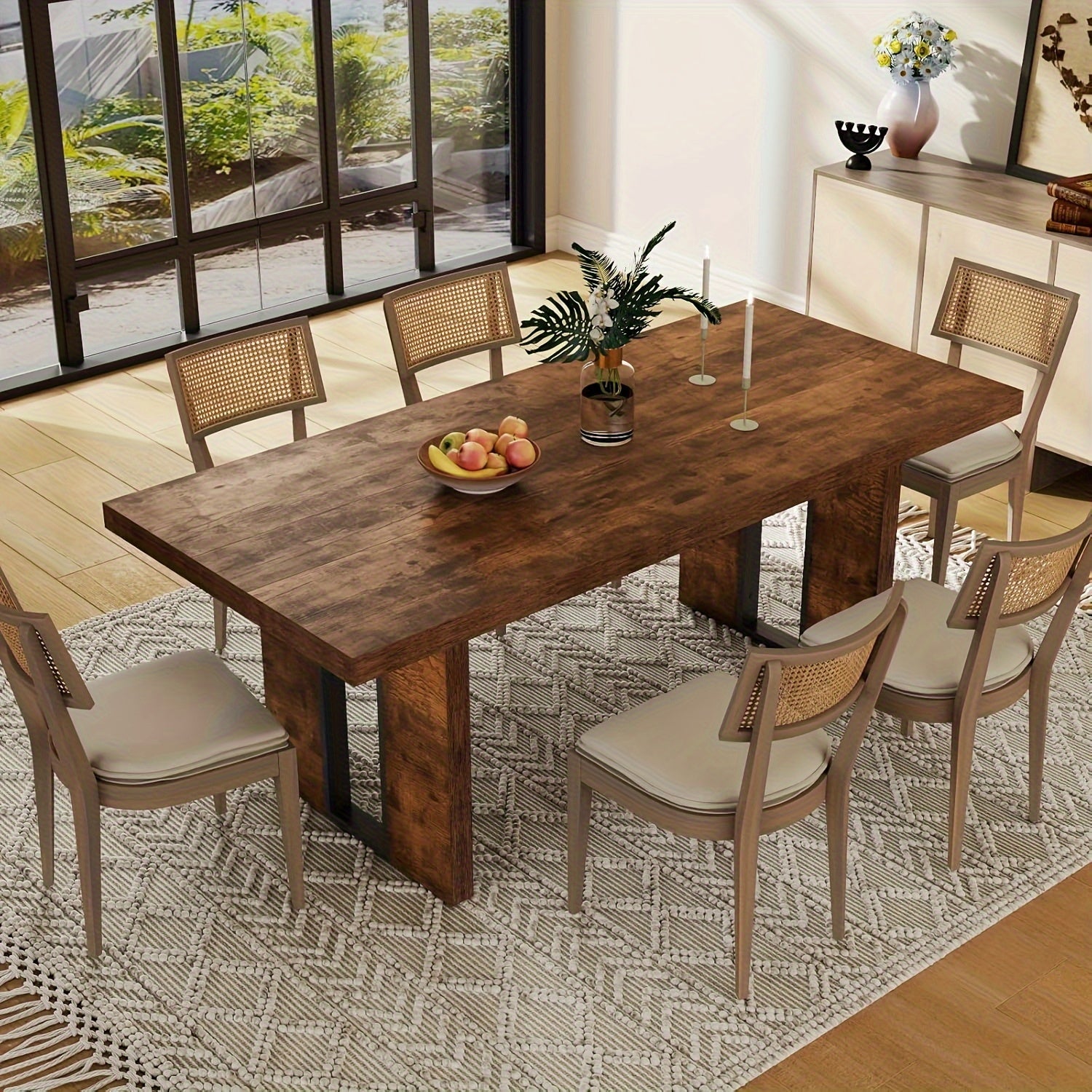 71" Rustic Farmhouse Dining Table - Large Rectangular Brown Table for 6-8 People, Thick Space-Saving Design & Heavy-Duty Legs, Easy Assembly Kitchen Table for Family Meals & Gatherings, Dining Room Table, Sturdy Construction