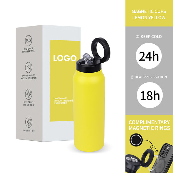 304 Stainless Steel Vacuum Cup Creative Magnetic Water Cup Insulated Sports Water Bottle With Straw Outdoor Insulated Water Mug With Magnetic Phone Holder