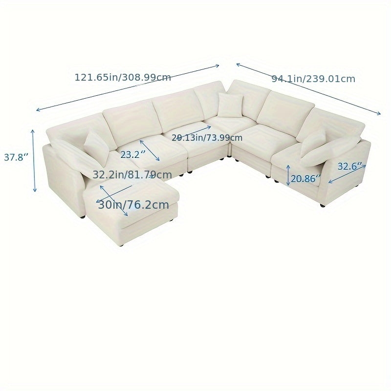 7-seater Upholstered Sectional Sofa, Freely Combinable In Various Shapes, Suitable for Living Room, Meeting Room, Dining Room And Bedroom