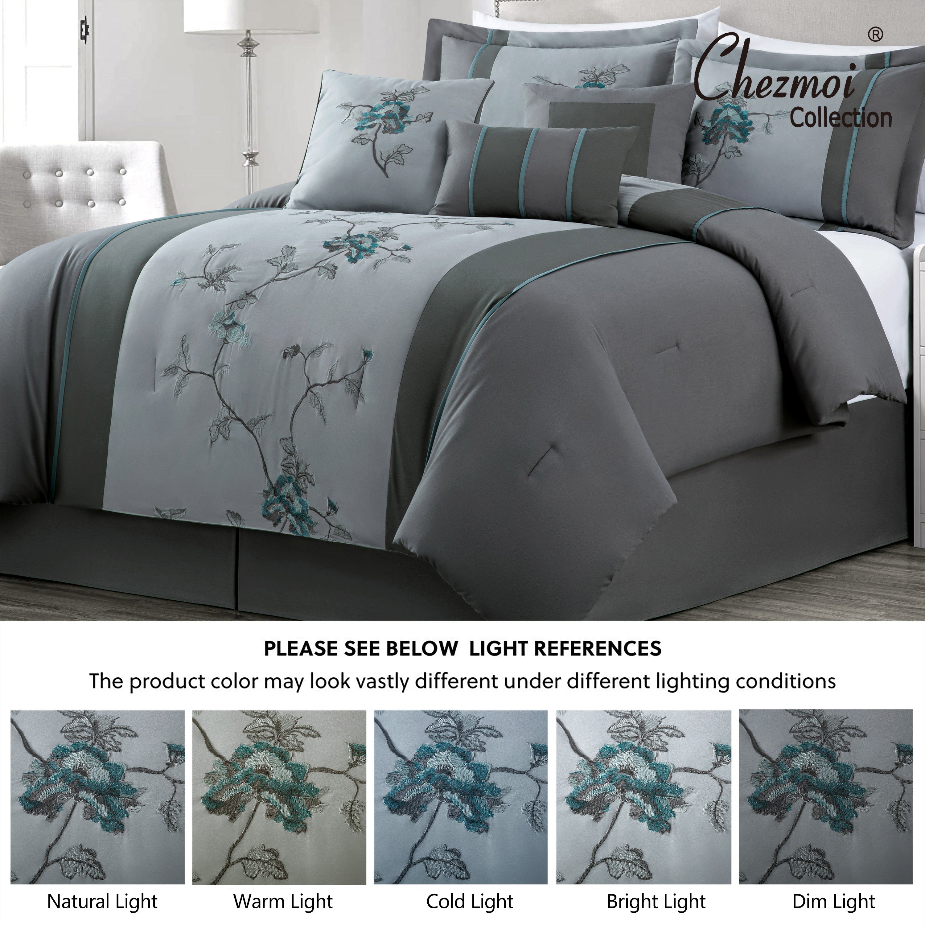 Vienna 7-Piece Embroidered Floral Comforter Set, California King/King/Queen/Full Sizes