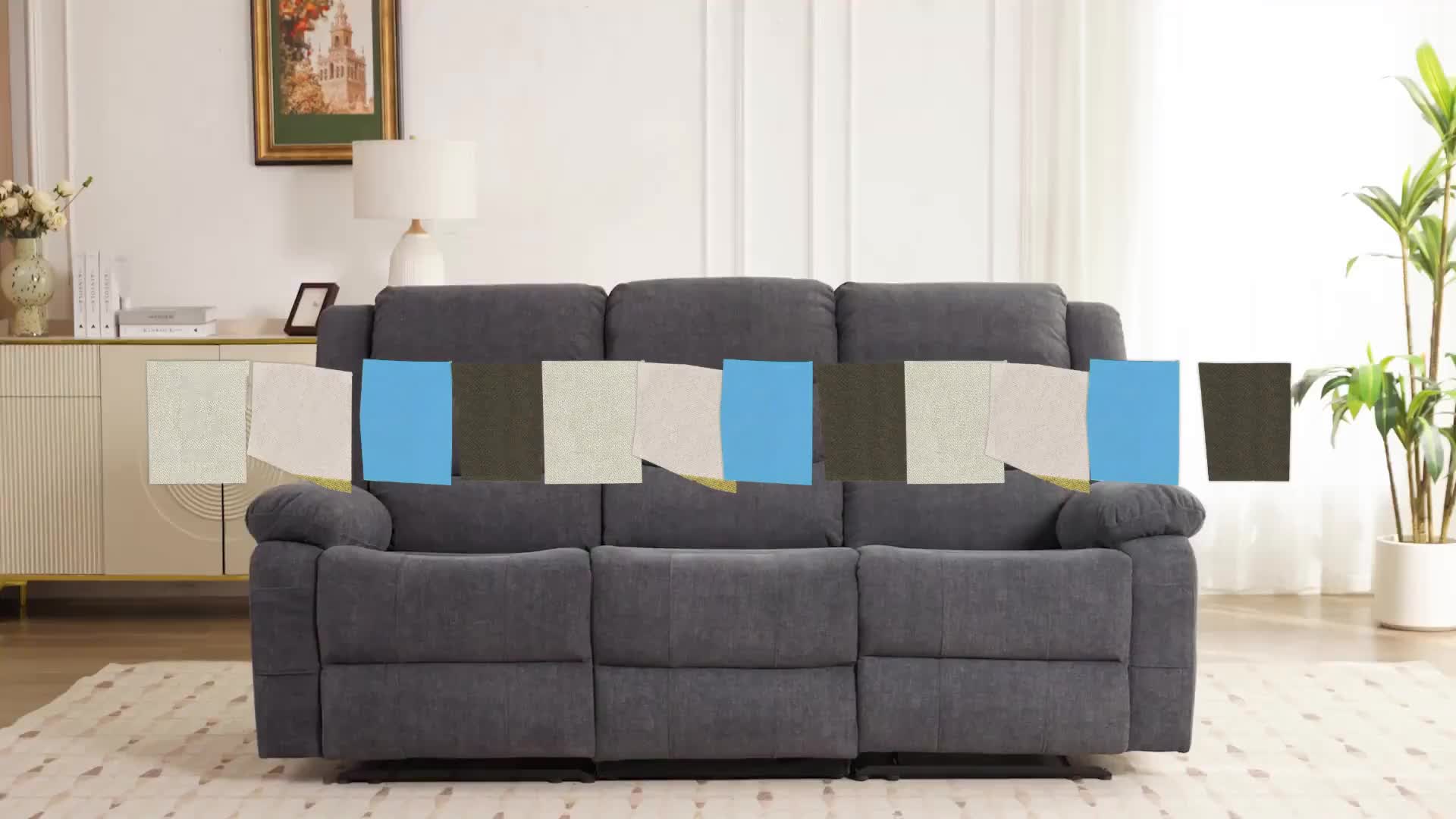 Brown Oversized Triple Chaise Lounge Sofa - Queen Size 3-Seater Manual Recliner Sofa with Plush Cashmere Upholstery, Front & Side Storage Pockets, Sturdy Iron Frame & Foam Padding - Classic Living Room Sofa for Large Spaces,