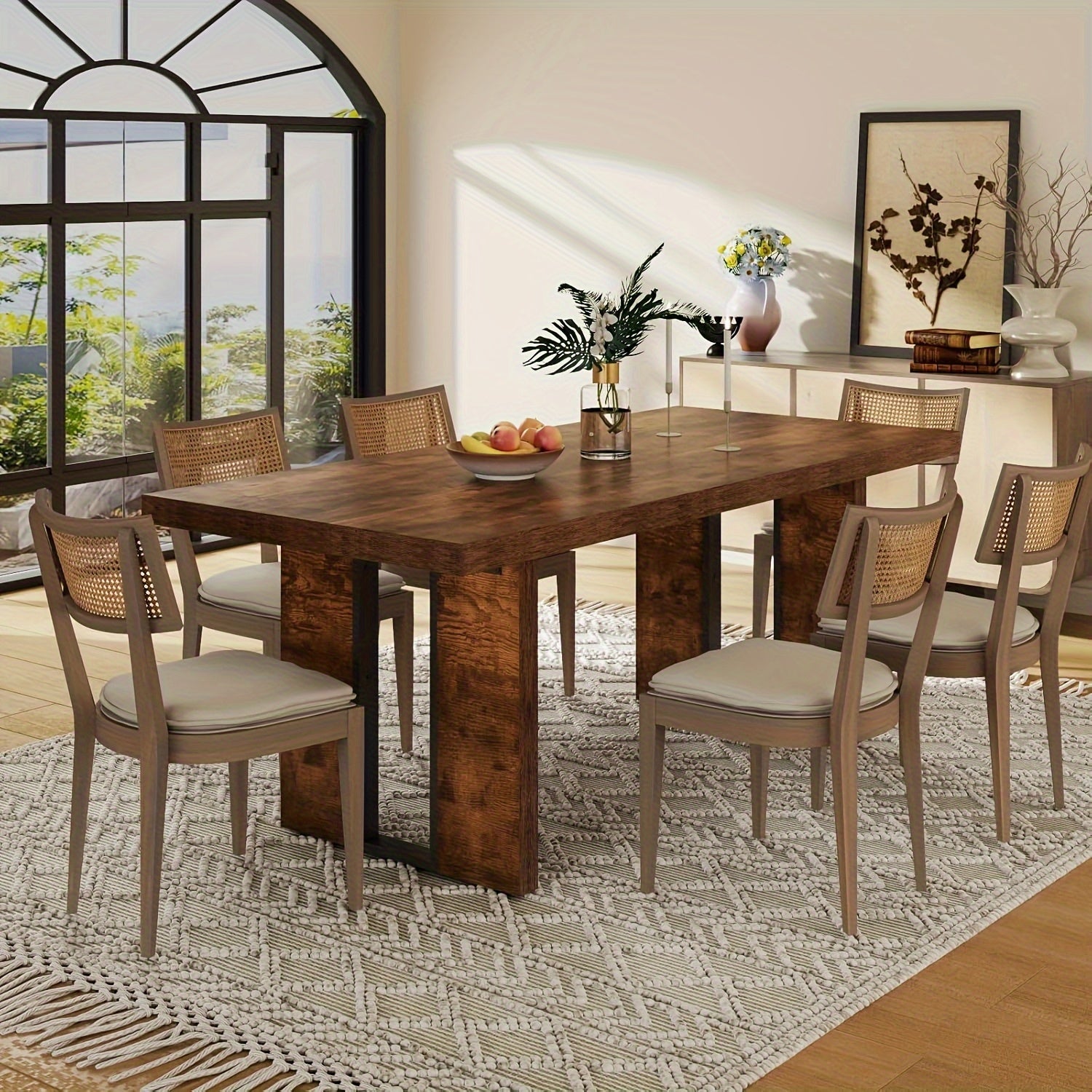 71" Rustic Farmhouse Dining Table - Large Rectangular Brown Table for 6-8 People, Thick Space-Saving Design & Heavy-Duty Legs, Easy Assembly Kitchen Table for Family Meals & Gatherings, Dining Room Table, Sturdy Construction