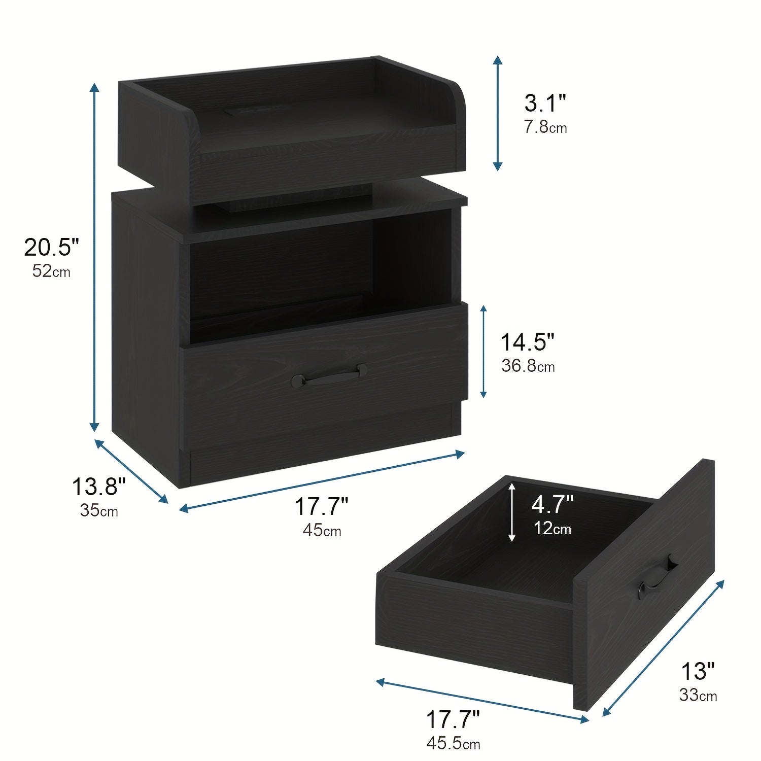 1PC & 2PCS LED Nightstand with Charging Station – Modern Black/White Bedside Table with 2 Drawers, Smart Side Table for Bedroom & Living Room