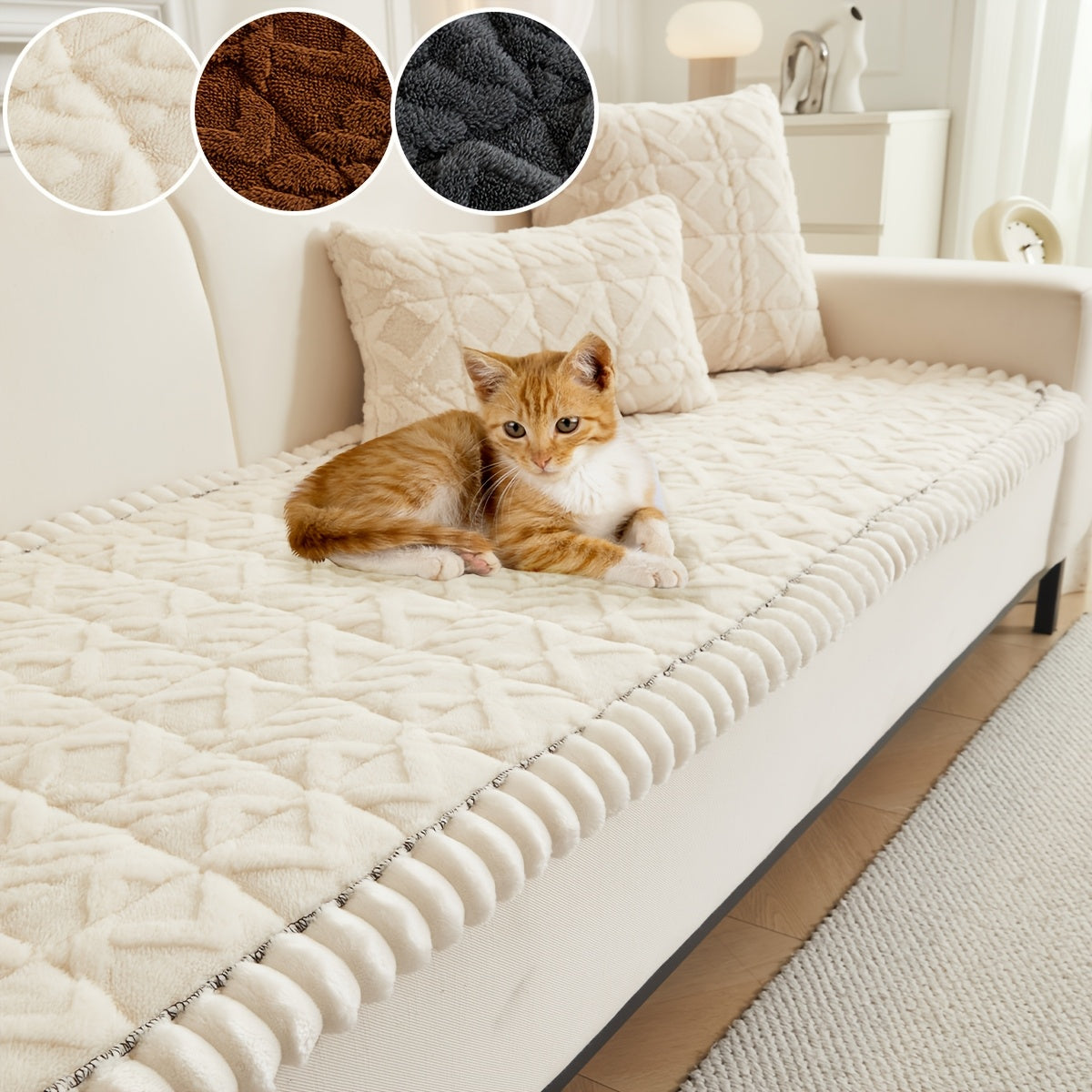 Soft Quilted Sofa Cushion – Thickened Polyester Sofa Cover for Autumn & Winter Warmth, Home Decorative Protector for 2/3/4-Seater Sofas