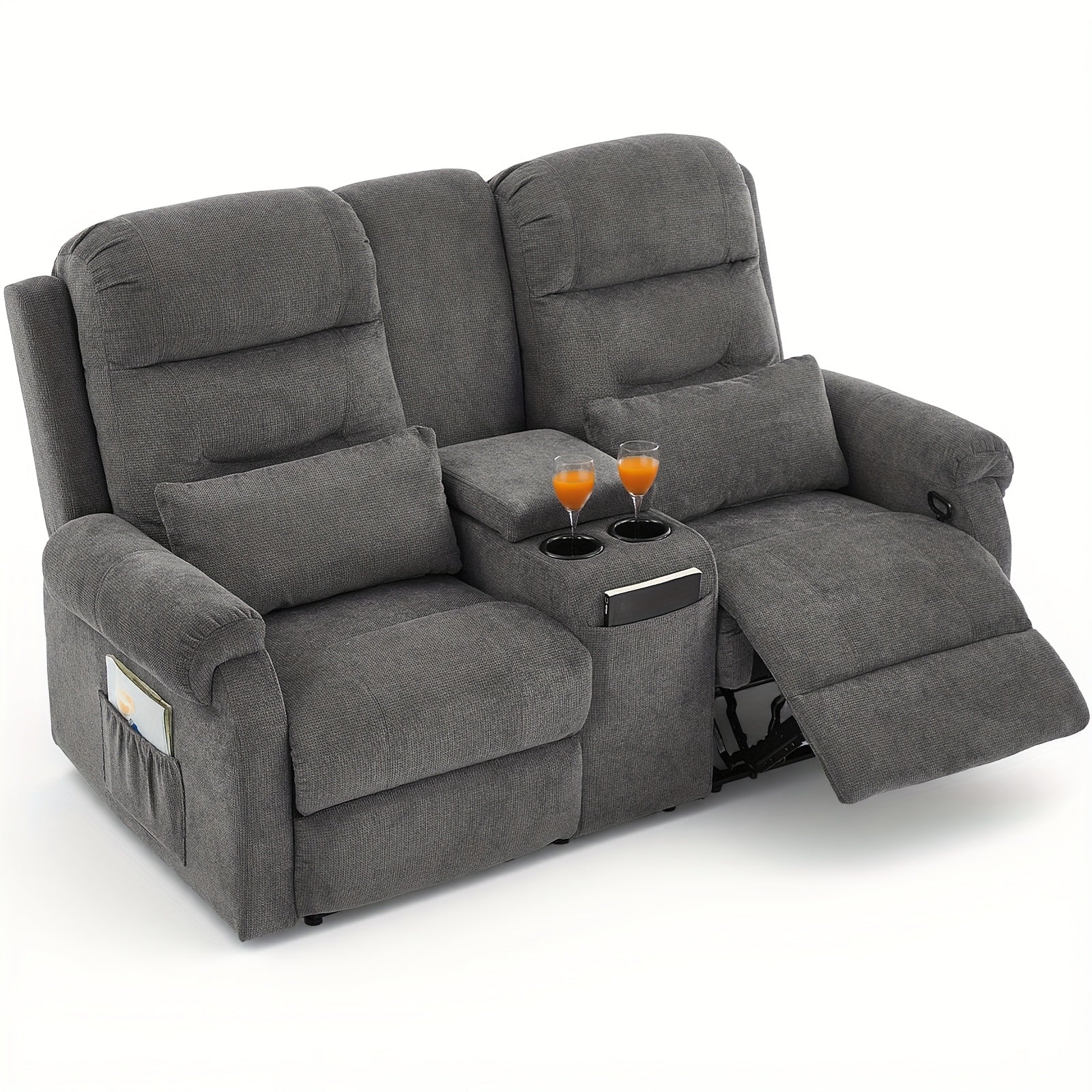 Manual RV Loveseat Recliner With Console/Cup Holders/Pockets - Reclining Sofa For Living Room And Home Theater Seating