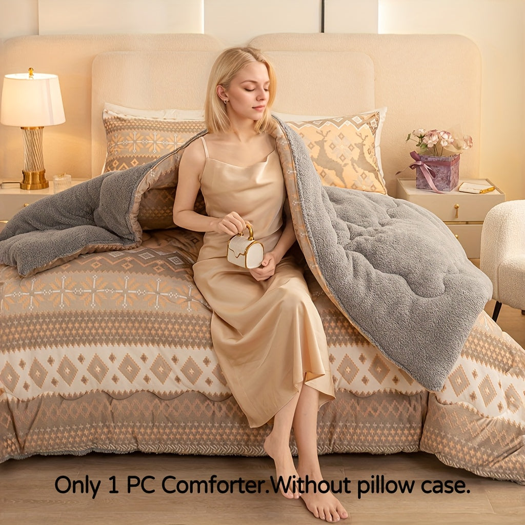 Milk Polar Fleece Comforter King Size, Ultra Warm Winter Heavy Thick Blanket for Home & Dorm, Anti-Static Queen Full California King Twin Bedding, Dorm Essentials, Winter Bedding, Cozy Blanket, Geometric Pattern, Plush Textur